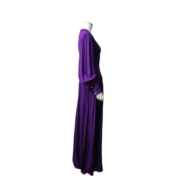 Viscose/Silk Long Deep V Neck Dress Blue