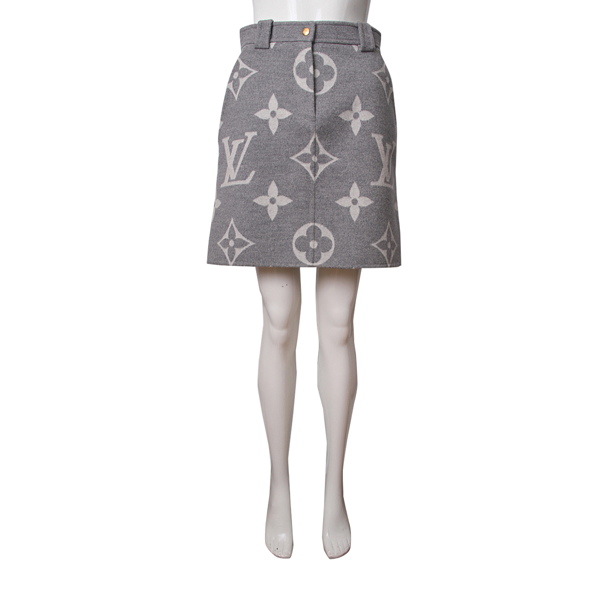 LOUIS VUITTON Wool Monogram Mini Skirt Grey | Luxity