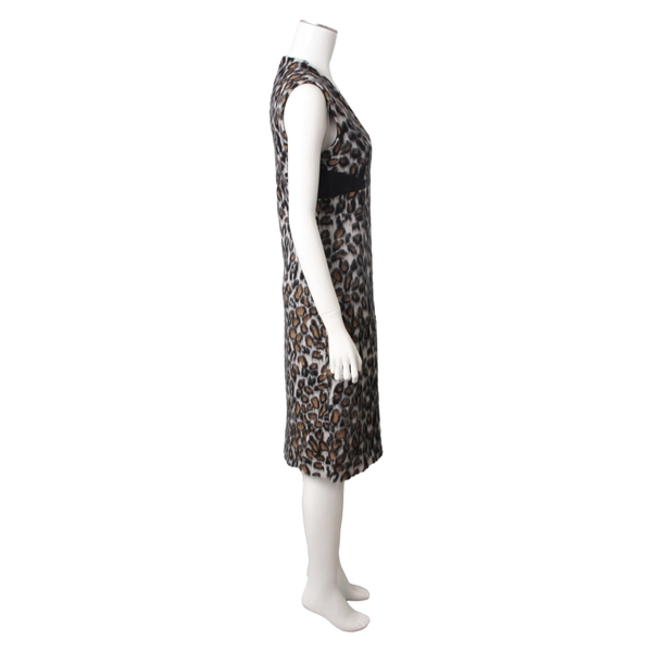 Mixed Material Leopard Print Mini Dress Grey