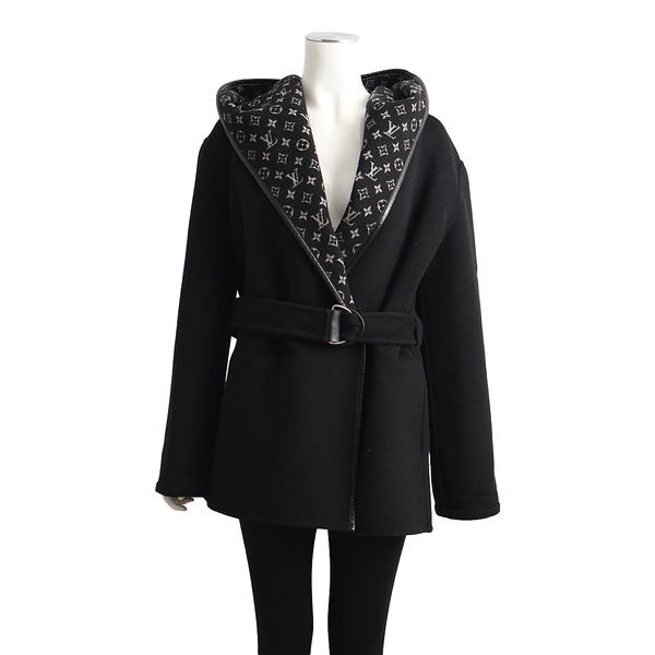 Wool Hooded Wrap Coat Black