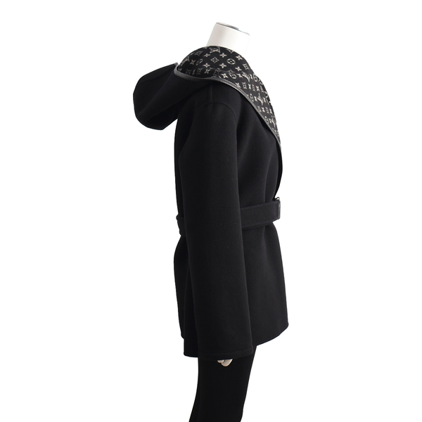 Wool Hooded Wrap Coat Black