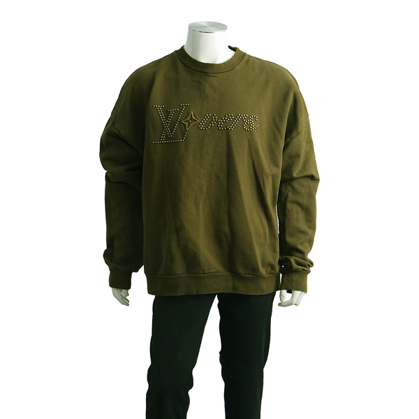 LOUIS VUITTON Cotton Studded LV Lovers Sweatshirt Olive Green | Luxity