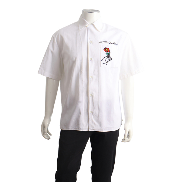 Cotton Embroidered Flower Shirt White