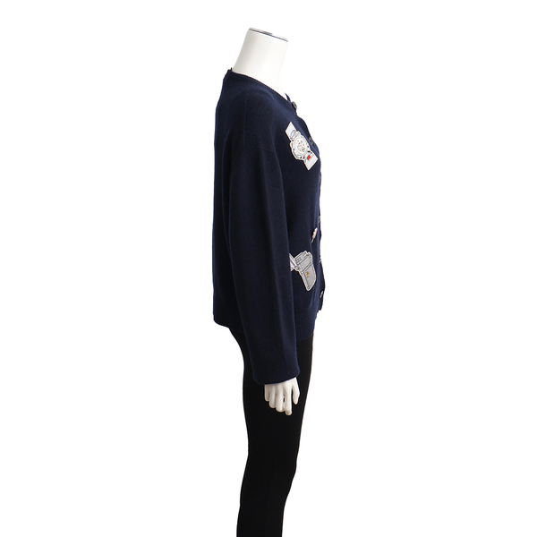 Cashmere Embroidered Stickers Cardigan Navy