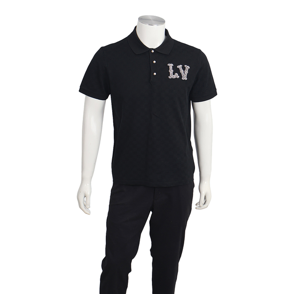 Cotton Damier Crystal LV Polo Shirt Black