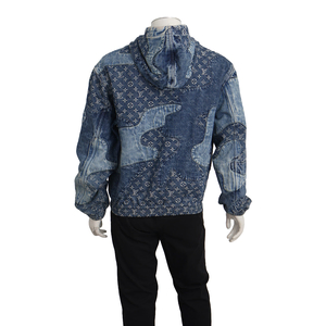 Cotton Hooded Patchwork Denim Blouson Blue, view 2