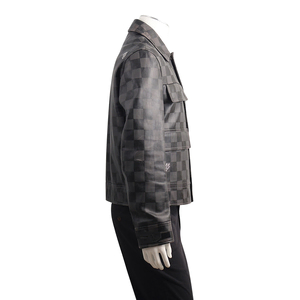 Leather Damier Trucker Jacket Grey/Black, view 2