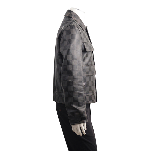 Leather Damier Trucker Jacket Grey/Black