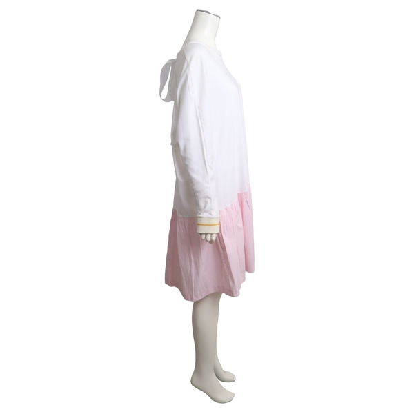 Cotton Dropped Waist Mini Dress White/Pink