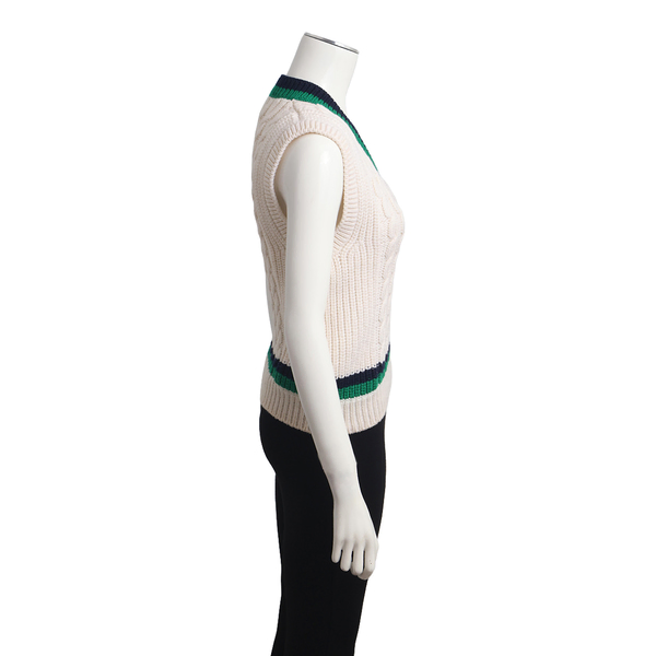 Wool Knit V-Neck Vest Cream White/Green