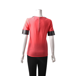 Cashmere Blend Twee Collar Short Sleeve Jersey Coral/Metallic Grey, view 2