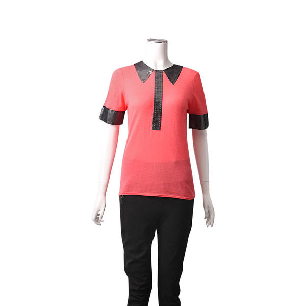 Cashmere Blend Twee Collar Short Sleeve Jersey Coral/Metallic Grey