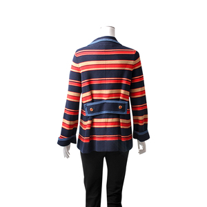 Cotton Striped Cardigan Navy/Red, view 3