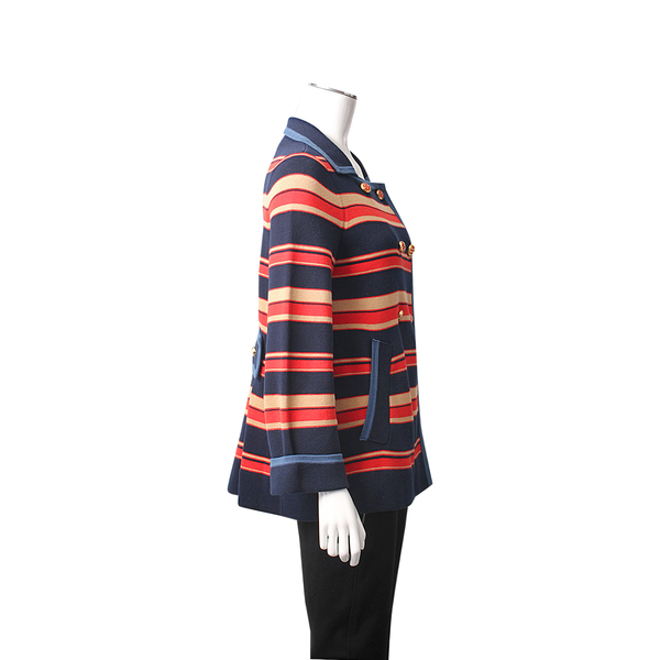 Cotton Striped Cardigan Navy/Red