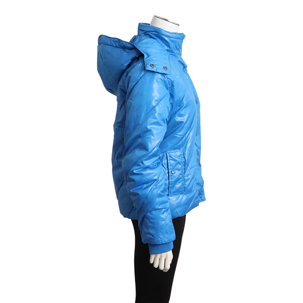 Nylon Hooded Down Jacket Blue