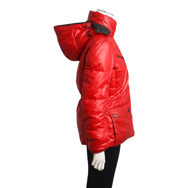 Nylon Hooded Down Jacket Red