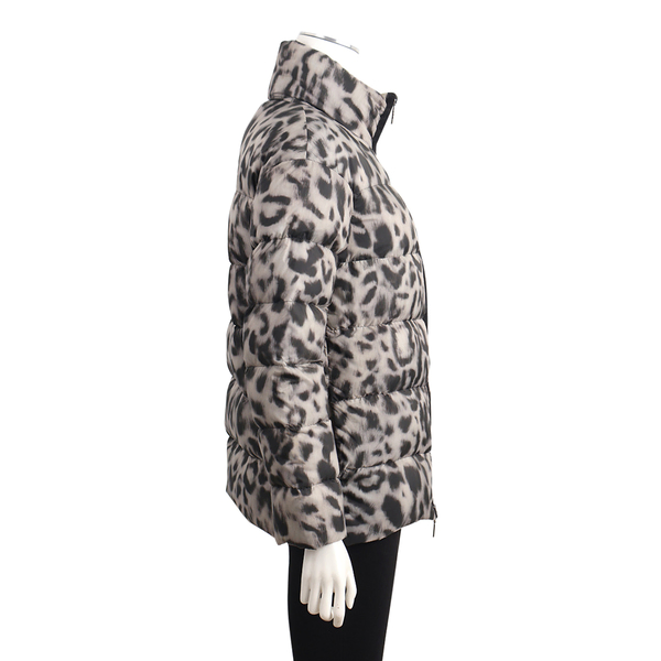 Down Puffer Paulin Jacket Leopard Print Grey