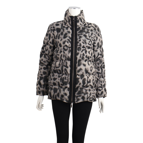 Down Puffer Paulin Jacket Leopard Print Grey