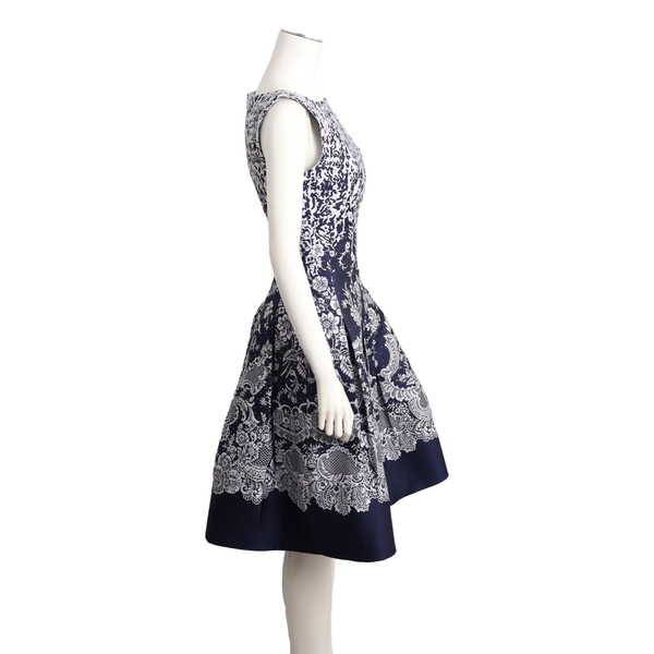 Silk Blend Sleeveless Cocktail Dress Blue/White
