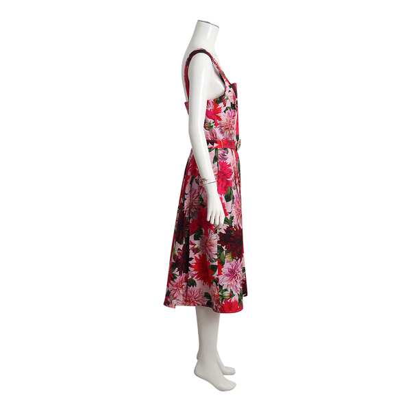 Cotton Dahlia Belted Midi Dress Multicolour