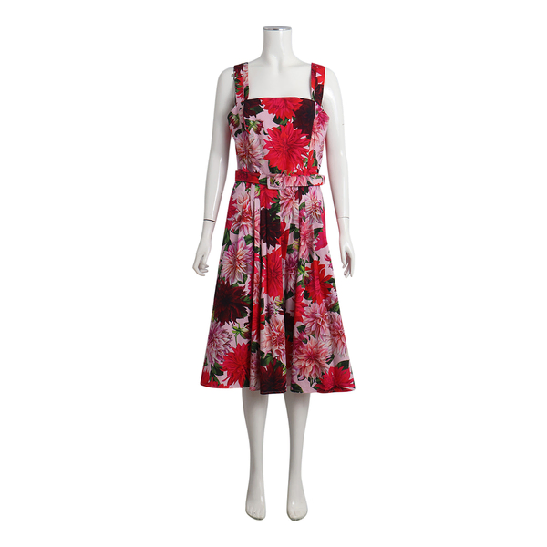 Cotton Dahlia Belted Midi Dress Multicolour
