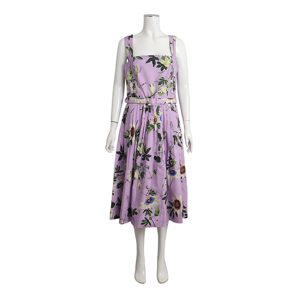Cotton Passionflower Belted Midi Dress Lilac