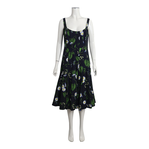 Cotton Floral Midi Dress Navy/Green
