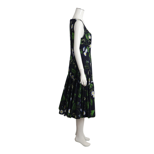 Cotton Floral Midi Dress Navy/Green