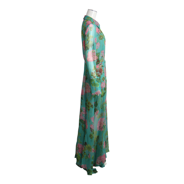 Silk Chiffon Geranium Maxi Dress Green/Pink