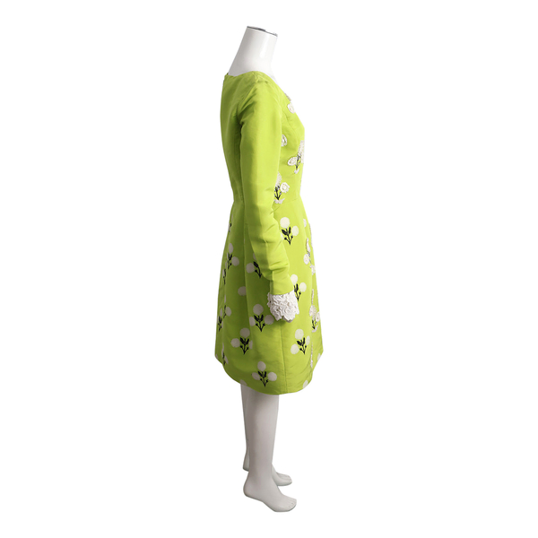 Silk Embroidered Runway Floral Dress Green