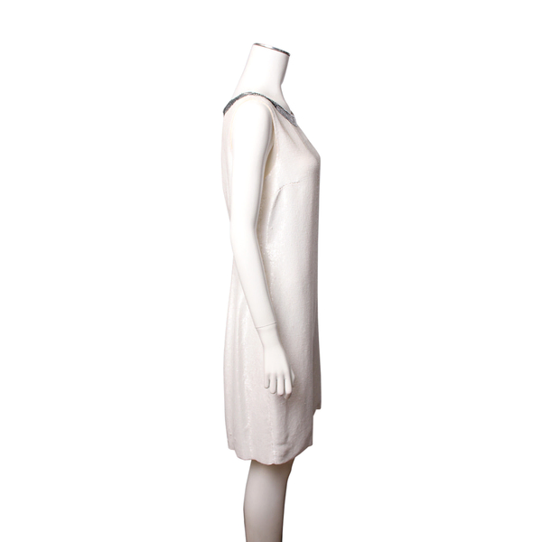 Silk Sequined Sleeveless Dress White/Silver