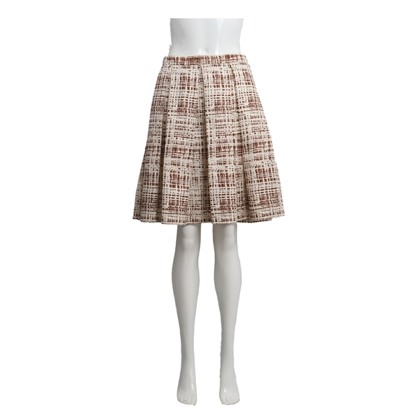 Cotton Blend Pleated Skirt Cream/Brown