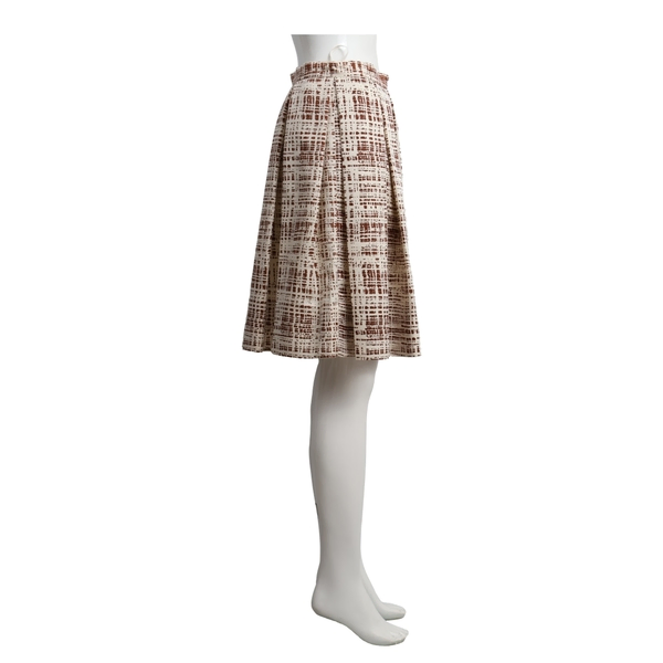 Cotton Blend Pleated Skirt Cream/Brown