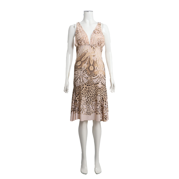 Polyamide Embellished Animal Dress Beige