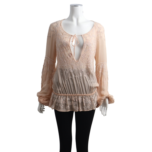 Silk Beaded Blouse Peach