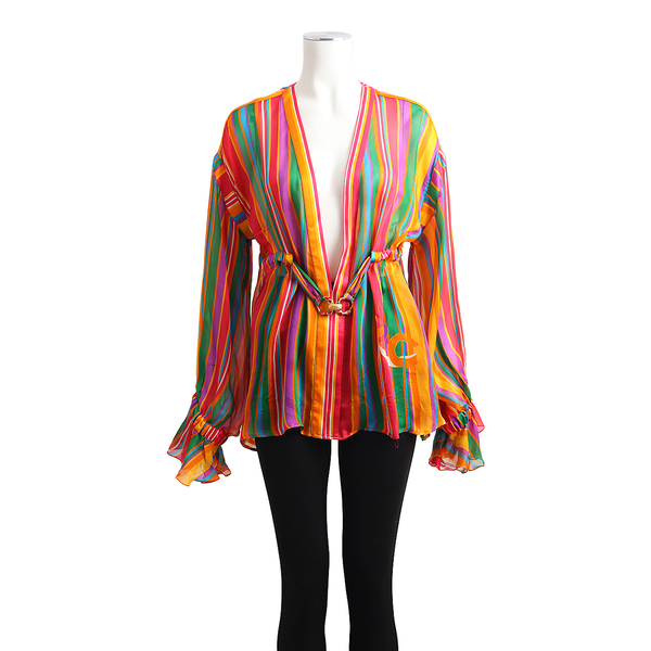 Silk Open Front Blouse Multicolour