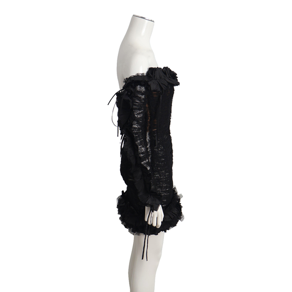 Polyamide/Viscose Ruffled Mini Dress Black