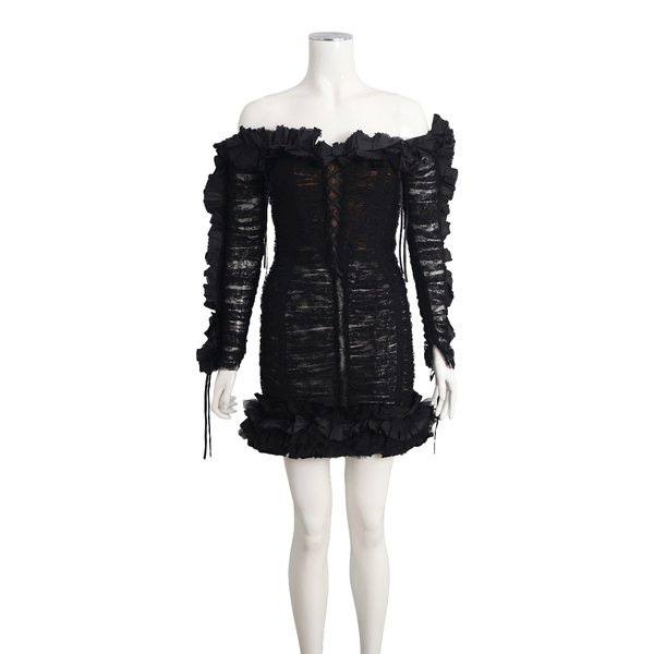 Polyamide/Viscose Ruffled Mini Dress Black