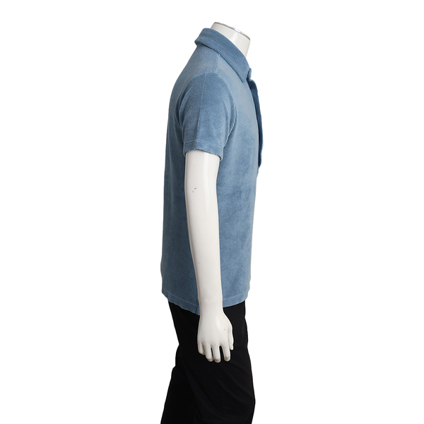 Cotton Blend Towelling Polo Shirt Blue