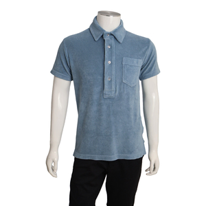 Cotton Blend Towelling Polo Shirt Blue
