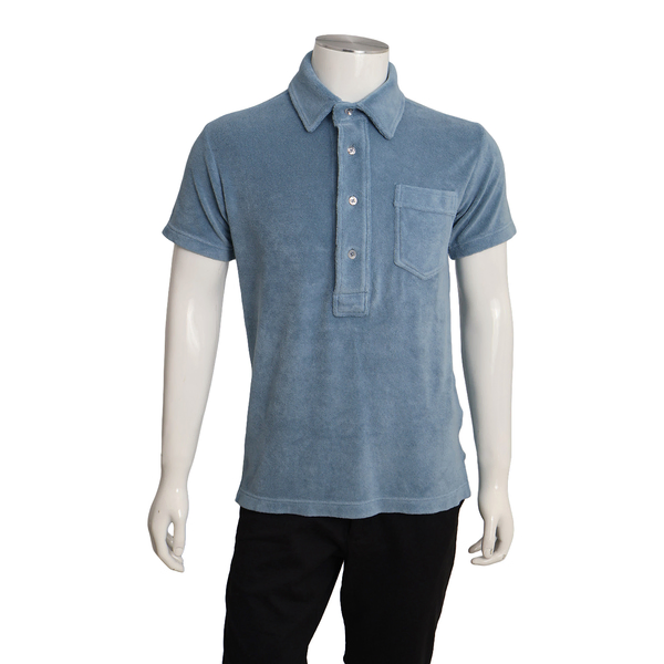 Cotton Blend Towelling Polo Shirt Blue