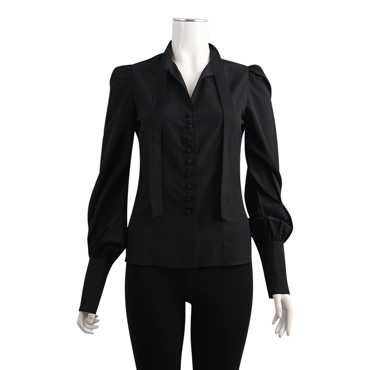 Polyester Neck Tie Blouse Black
