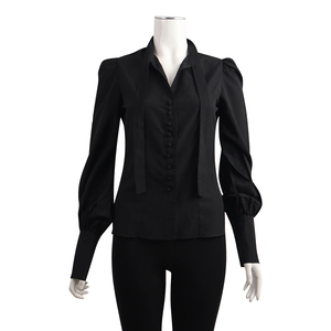 Polyester Neck Tie Blouse Black
