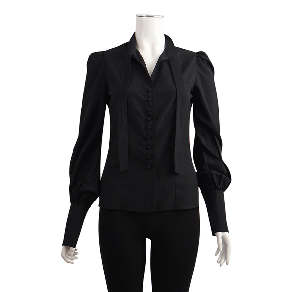 Polyester Neck Tie Blouse Black