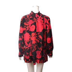 Silk Floral Dress Red/Black, view 3