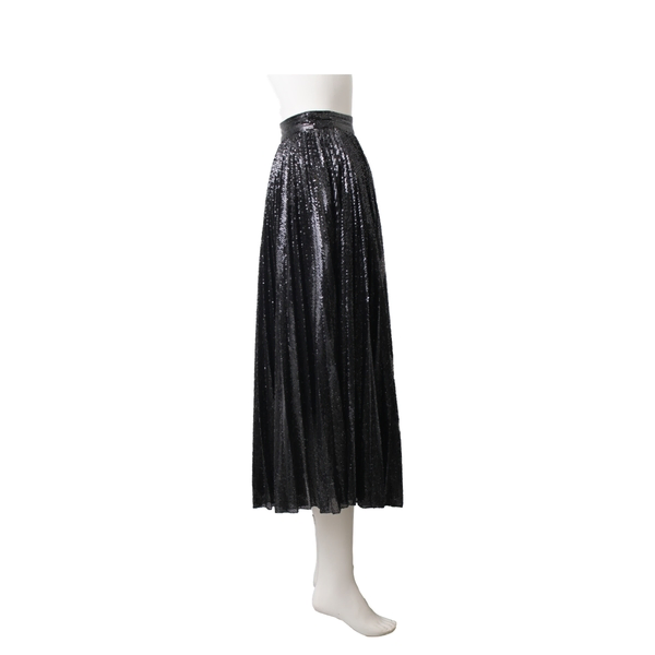 Sequin Pleated Logo Skirt Black/Silver