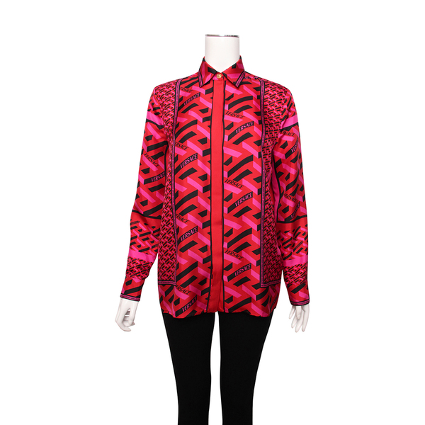 VERSACE Silk La Greca Shirt Red/Pink | Luxity