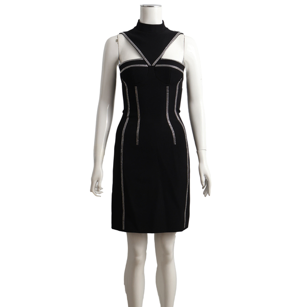 Polyester Embellished Cut Out Mini Dress Black