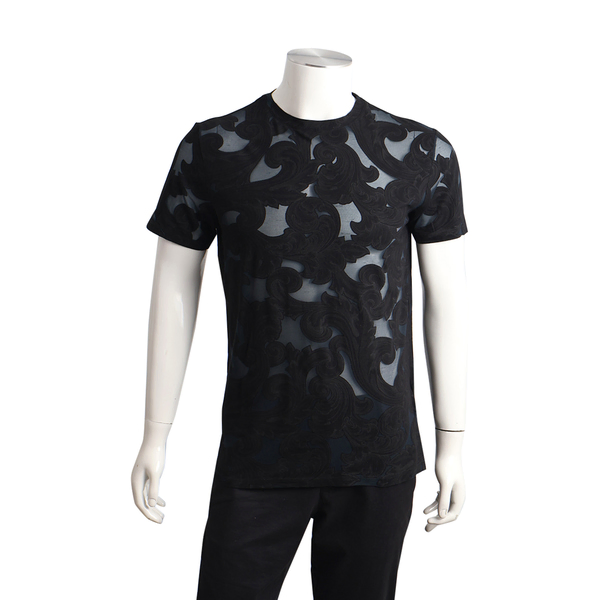 COLLECTION Cotton Blend Barocco Print T-Shirt Black/Navy