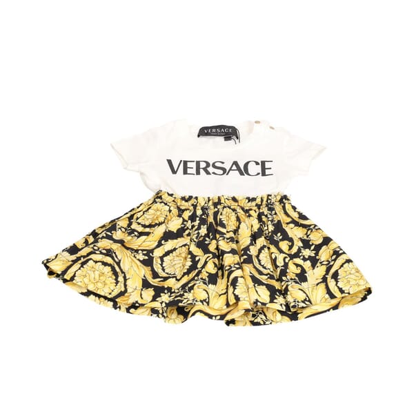 Cotton Barocco Baby Dress Yellow/White/Black